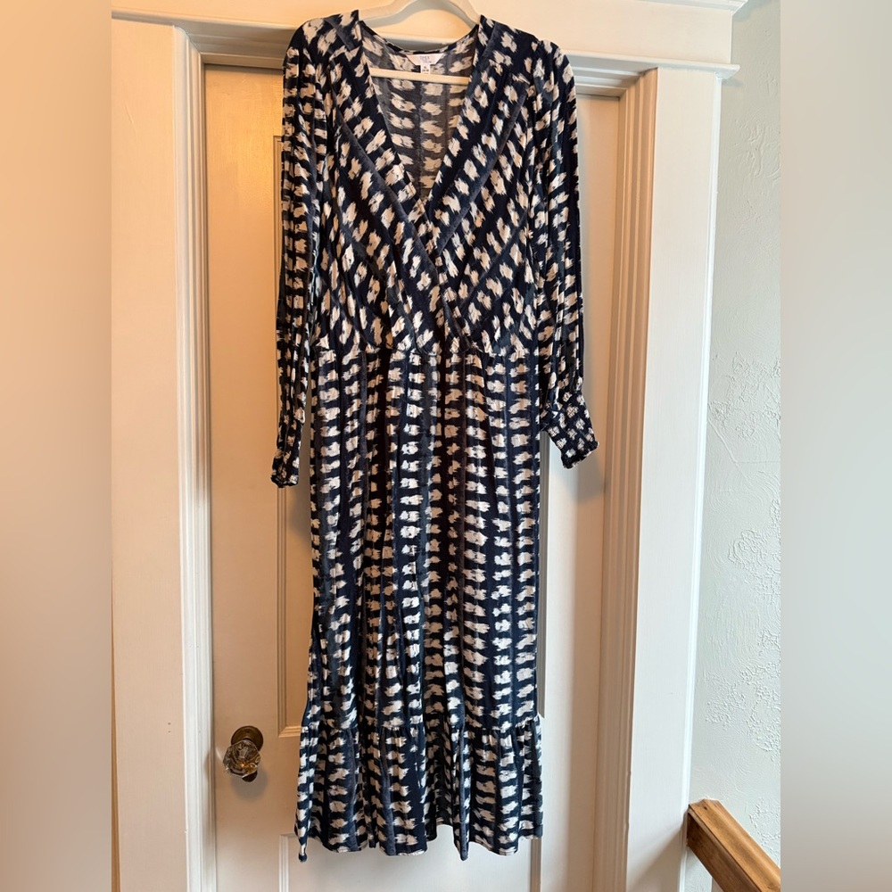 Navy and White Batik Look Dress, XL